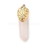 Snake Head Natural Rose Quartz Pointed Pendants, with Ion Plating(IP) Platinum & Golden Tone 304 Stainless Steel Findings, Faceted Bullet Charm, 40mm, Snake Head: 19.5x13x2.5mm, Bullet: 32x8x8.5mm, Hole: 3.4mm(G-I333-01H)