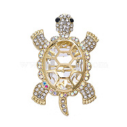 Golden Alloy Brooches, with Rhinestone & Glass, Tortoise Pins, Clear, 57x40mm(WG37370-01)