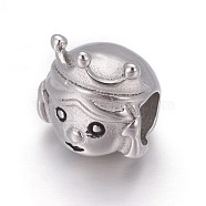 Retro 316 Surgical Stainless Steel European Style Beads, Large Hole Beads, Princess, Antique Silver, 11.5x11x9mm, Hole: 4.5mm(OPDL-L013-10AS)