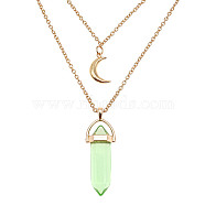 Dyed Natural Jasper Cone Pendant Double Layer Necklace, with Moon Charms, 19.69 inch(50cm)(UX9990-14)