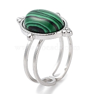 304 Stainless Steel Ring, Adjustable Synthetic Malachite Rings, Oval, Adjustable(RJEW-B059-06P-02)