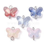 Transparent Baking Painted Glass Connector Charms, with Platinum Plated Brass Double Loops, Mixed Color, Butterfly, 14x14.5x5.5mm, Hole: 1.8~2mm(PALLOY-JF02341-01)