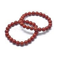 Natural Red Jasper Bead Stretch Bracelets, Round, 2 inch~2-1/8 inch(5.2~5.5cm), Bead: 10mm(BJEW-K212-C-012)