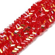 Transparent Glass Beads Strands, Faceted, AB Color, Triangle, Red, 4~4.5x4~4.5x2.5mm, Hole: 0.8mm, about 128~136pcs/strand, 11.10''~12.44''(28.2~31.6cm)(EGLA-P061-04A-AB07)