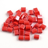 Glass Beads, Macaron Color, 2-Hole, Square, Dark Red, 5x5x2mm, Hole: 0.9mm, about 50Pcs/bag(GLAA-WH0017-01E)