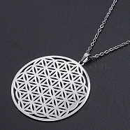 201 Stainless Steel Pendant Necklaces, with Cable Chains and Lobster Claw Clasps, Flower of Life, Stainless Steel Color, 17.71 inch(45cm), 1.5mm(NJEW-S105-JN624-45-1)