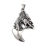 Retro 304 Stainless Steel Big Pendants, Dragon Charm, Antique Silver, 57.5x34.5x7.5mm, Hole: 5x7mm(STAS-I205-29AS)