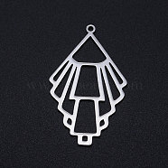 201 Stainless Steel Filigree Charms, Rhombus, Stainless Steel Color, 39x23.5x1mm, Hole: 1.6mm(STAS-T049-T699-1)