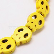 Skull Synthetic Turquoise Beads Strands, Dyed, Yellow, 15x13x4mm, Hole: 1mm, about 27pcs/strand, 15.7 inch(TURQ-I023-15x13mm-08)