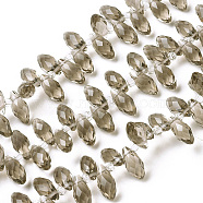 Crystal Glass Beads Strands, Top Drilled Beads, Faceted, Teardrop, Dark Gray, 13x6mm, Hole: 1mm, about 100pcs/strand, 16.5 inch(X-GLAA-D033-29)