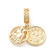 Rack Plating Brass Micro Pave Clear Cubic Zirconia Ruropean Dangle Charms, Flat Round Sister Large Hole Pendants, Cadmium Free & Lead Free, Long-Lasting Plated, Real 18K Gold Plated, 24mm, Hole: 5mm, Flat Round: 12x14x2mm(KK-C063-11G)