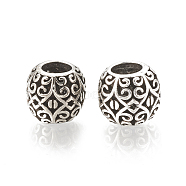 Alloy European Beads, Large Hole Beads, Hollow, Barrel, Antique Silver, 11x9.5mm, Hole: 5mm(X-MPDL-S066-039)