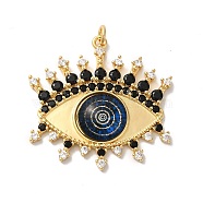 Rack Plating Brass Cubic Zirconia Pendants, with Glass, Lead Free & Cadmium Free, Long-Lasting Plated, with Jump Ring, Evil Eye, Real 18K Gold Plated, Midnight Blue, 35x35.5x5mm, Hole: 3.5mm(KK-G504-19G-03)