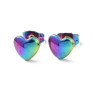 Ion Plating(IP) 304 Stainless Steel Stud Earring, Heart, Rainbow Color, 7.7x8mm, Pin: 0.8mm(EJEW-I285-15MC)