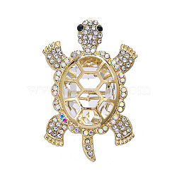 Golden Alloy Brooches, with Rhinestone & Glass, Tortoise Pins, Clear, 57x40mm(WG37370-01)