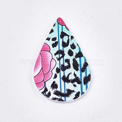 Printed Wooden Big Pendants, Dyed, Teardrop with Flower Pattern, Colorful, 59x36x2.5mm, Hole: 1.5mm(WOOD-S051-06B)