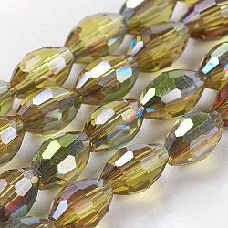 Electroplate Glass Beads Strands, Half Plated, Faceted, Oval, Goldenrod, 6x4mm, Hole: 1mm, about 72pcs/strand, 16 inch(EGLA-J013-4x6mm-H29)