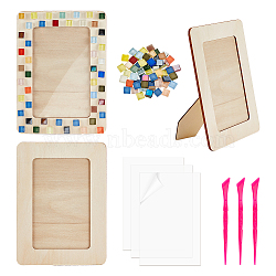 DIY Mosaic Photo Frame Making Kit, Including Natural Wood Rectangle Picture Frame, PVC Picture Frame Hard Sheet, Plastic Sculpture Knifes, Mosaic Glass Cabochons, Mixed Color, 194x143mm(DIY-OC0004-45)