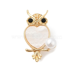 Alloy Brooches, with Plastic Beads & Resin, Owl, 36.5x22.5mm(JEWB-H029-01F-G)