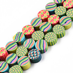 Handmade Polymer Clay Beads Strands, Flat Round, Yellow Green, 8.5~9.5x4.5~5mm, Hole: 1.8mm, about 41pcs/strand, 13.98 inch(35.5cm)(CLAY-N010-081)