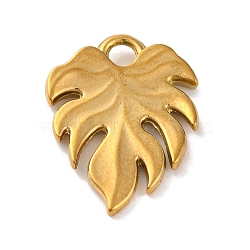 304 Stainless Steel Pendants, Leaf Charm, Real 18K Gold Plated, 19.5x15x2.5mm, Hole: 2.5mm(STAS-M072-07G)