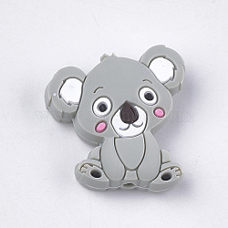 Food Grade Eco-Friendly Silicone Focal Beads, Chewing Beads For Teethers, DIY Nursing Necklaces Making, Koala, Light Grey, 28x26x8mm, Hole: 2mm(SIL-T052-03G)