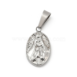 Non-Tarnish 304 Stainless Steel Pendants, Oval with Virgin Mary Charms, Stainless Steel Color, 16x9.5x2.5mm, Hole: 5.5x2.5mm(STAS-Z075-23P)