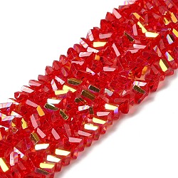 Transparent Glass Beads Strands, Faceted, AB Color, Triangle, Red, 4~4.5x4~4.5x2.5mm, Hole: 0.8mm, about 128~136pcs/strand, 11.10''~12.44''(28.2~31.6cm)(EGLA-P061-04A-AB07)