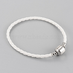 Imitation Leather European Style Bracelet Making, with Brass Clasps, White, 7-5/8 inch(195mm)x3mm(MAK-R011-02A)