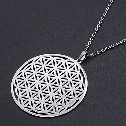 Non-Tarnish 201 Stainless Steel Pendant Necklaces, with Cable Chains and Lobster Claw Clasps, Flower of Life, Stainless Steel Color, 17.71 inch(45cm), 1.5mm(NJEW-S105-JN624-45-1)