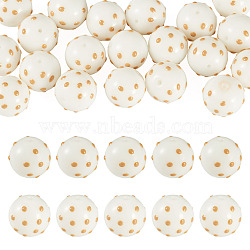 20Pcs Handmade Bumpy Lampwork Beads, Hand Painted Beads, with Enamel, Round, Brown&White, 11~11.5x12~12.5x12~12.5mm, Hole: 1.7mm(LAMP-TA0002-36)
