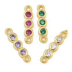 Brass Pave Cubic Zirconia Three Flat Round Links Connector Charms, Long-Lasting Plated, Lead Free & Cadmium Free, Real 18K Gold Plated, Mixed Color, 12.5x3x2mm, Hole: 1mm(KK-P277-52A-A)