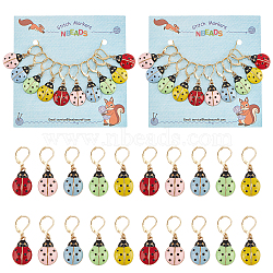 10Pcs 5 Color Alloy Enamel Beetle Charm Locking Stitch Marker, with 304 Stainless Steel Leverback Earring Findings, Plastic Ear Nuts, Mixed Color, 38mm, Pin: 1x0.8mm, 2Pcs/color(HJEW-PH01565)