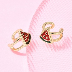 Brass Cuff Earrings, with Enamel, Cadmium Free & Lead Free, Long-Lasting Plated, Rack Plating, Real 18K Gold Plated, Watermelon, 12x12.5x9.5mm(EJEW-C186-02D-G)