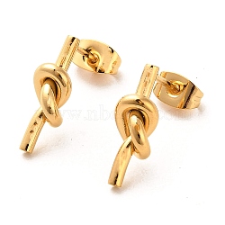 Ion Plating(IP) 304 Stainless Steel Stud Earrings, Knot, Golden, 16x5.5mm(EJEW-D101-04G)