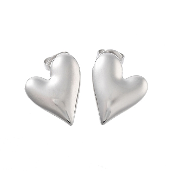 Non-Tarnish 304 Stainless Steel Stud Earrings, Heart, Stainless Steel Color, 15.5x15mm