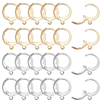 100Pcs 2 Colors 304 Stainless Steel Leverback Earring Findings, with Loop, Real Gold Plated & Stainless Steel Color, 14.5x12x2mm, Hole: 1.2mm, 50pcs/color