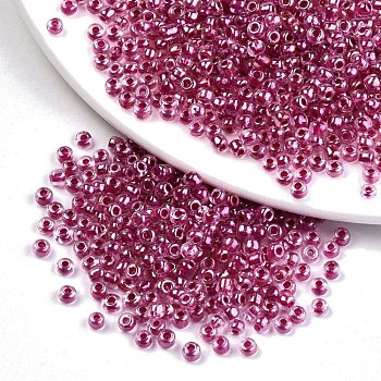 6/0 Glass Seed Beads, Transparent Inside Colours Luster, Round Hole, Round, Old Rose, 6/0, 4~5x2.5~4.5mm, Hole: 1.2mm, about 1000pcs/100g