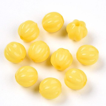 Opaque Acrylic Bead, Pumpkin Shape, Gold, 7.5x7mm, Hole: 1.6mm, about: 2173pcs/500g