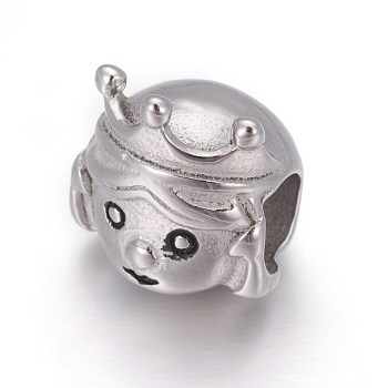 Retro 316 Surgical Stainless Steel European Style Beads, Large Hole Beads, Princess, Antique Silver, 11.5x11x9mm, Hole: 4.5mm