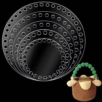 Elite 5Pcs 5 Style Transparent Acrylic Crochet Basket Bases, for Knitting Basket, Flat Round, Clear, 100~200x3mm, Hole: 8mm, 1pc/style