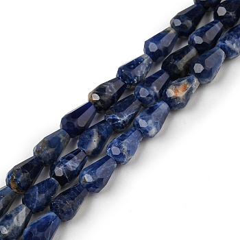 Natural Sodalite Beads Strands, Faceted, Teardrop, 5.5~8.3x4.1~4.35mm, Hole: 0.5mm, about 30pcs/strand, 7.48 inch(19cm)