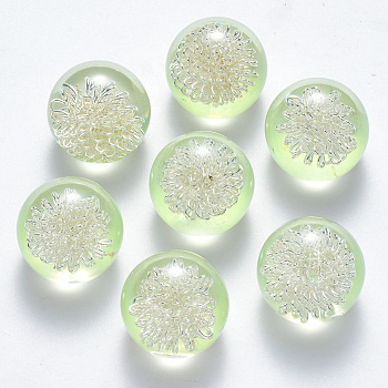 Transparent Acrylic Cabochons, Flat Back, with Iron Wire inside, Round, Silver Color Plated, Light Green, 20x17.5mm, bottom: 12mm