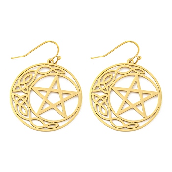 304 Stainless Steel Dangle Earrings for Women, Moon with Star, Real 18K Gold Plated, 41x30mm