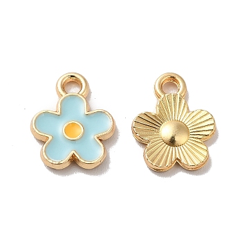 Alloy Enamel Charms, Golden, Flower Charms, Pale Turquoise, 12.5x10x1.5mm, Hole: 1.6mm