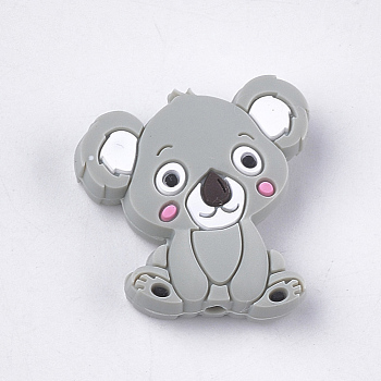 Food Grade Eco-Friendly Silicone Focal Beads, Chewing Beads For Teethers, DIY Nursing Necklaces Making, Koala, Light Grey, 28x26x8mm, Hole: 2mm