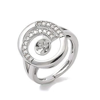 Brass Micro Pave Cubic Zirconia Adjustable Cup Peg Ring Settings, For Half-drilled Beads, Platinum, Pin: 0.8mm, 3mm, US Size 6(16.5mm)