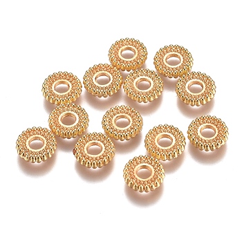 Rack Plating Alloy Spacer Beads, Flat Round, Long-Lasting Plated, Golden, 7.5x2mm, Hole: 2.5mm