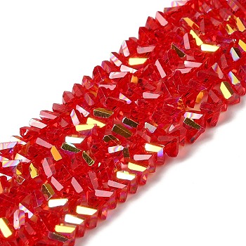 Transparent Glass Beads Strands, Faceted, AB Color, Triangle, Red, 4~4.5x4~4.5x2.5mm, Hole: 0.8mm, about 128~136pcs/strand, 11.10''~12.44''(28.2~31.6cm)