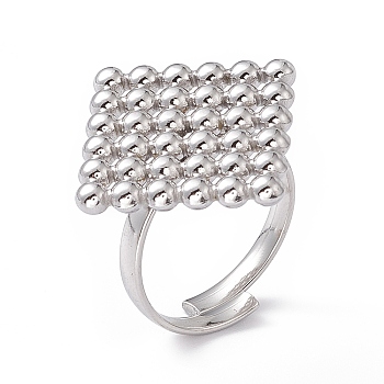 304 Stainless Steel Rhombus Adjustable Ring for Women, Stainless Steel Color, Inner Diameter: 17~19mm